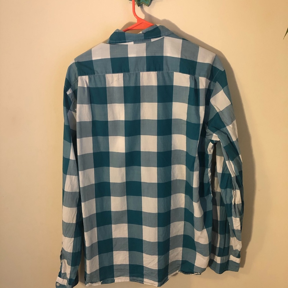 J Crew Shirt Turquoise Plaid Light Weight Sz Large - Picture 3 of 3